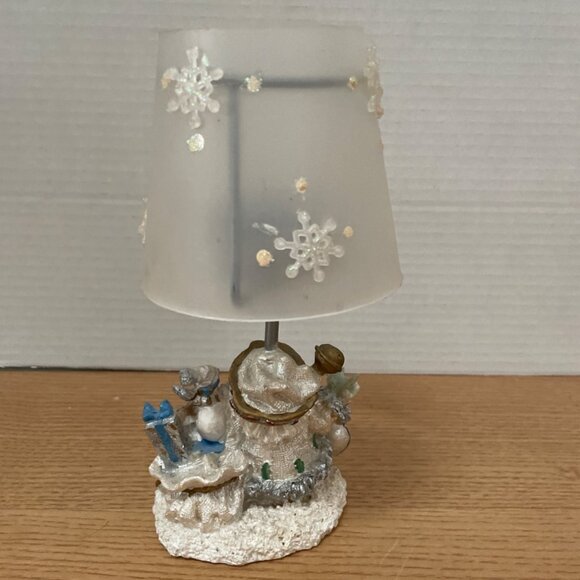 Vtg Christmas Santa Tealight Candle Table Lamp Penguin Birds w Snowflake Shade - Picture 3 of 8
